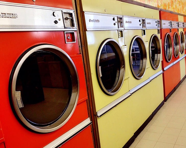 Royalty-Free photo: Red and yellow front-load clothes dryers | PickPik