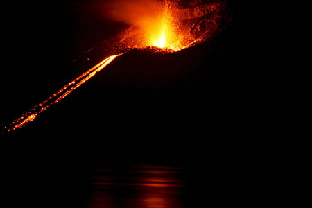 volcano eruption during night