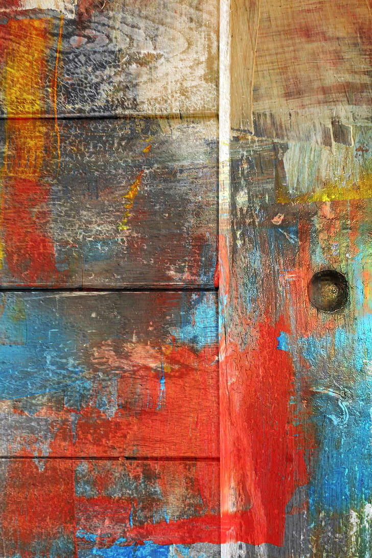 red and blue painted wood
