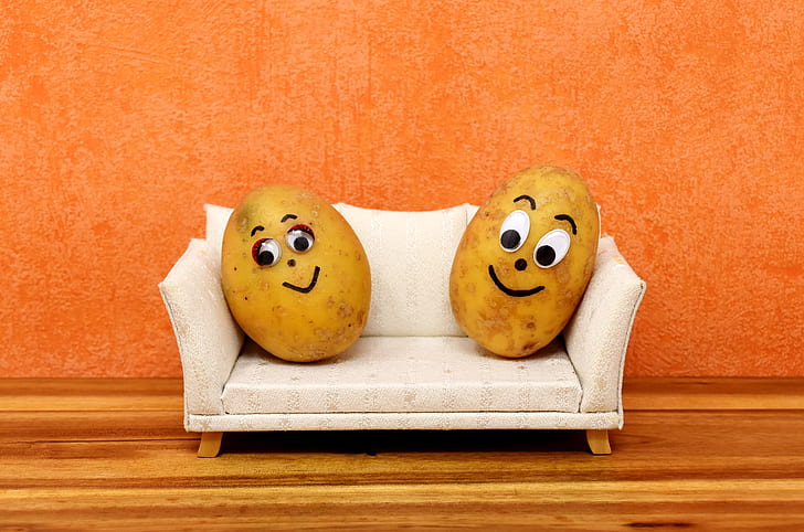 couple potatoes on white sofa illustration