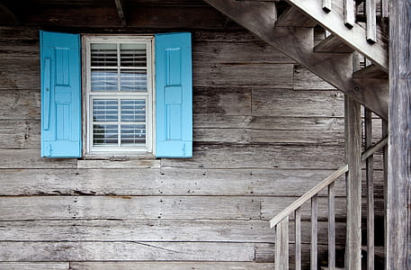white and blue wooden window frame