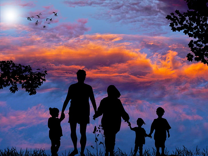 silhouette of family during sunset