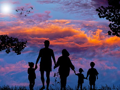 silhouette of family during sunset