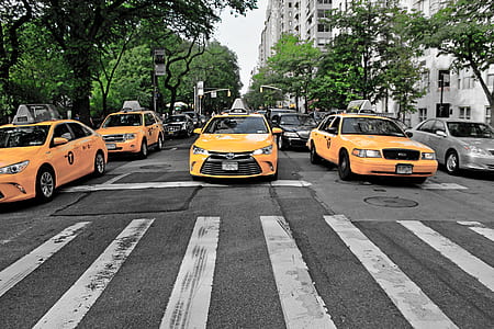 four selective yellow color car on road during daytime