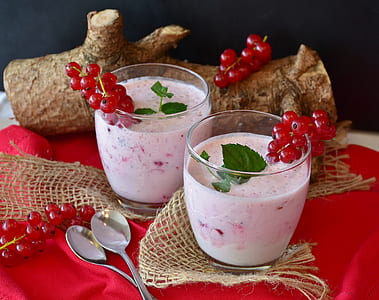 food photography of two berry shakes