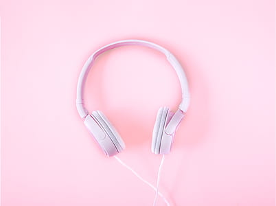pink wired headphones