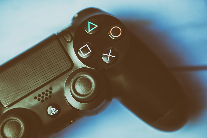 Close-up shot of the game controller for the Sony PS4 games console