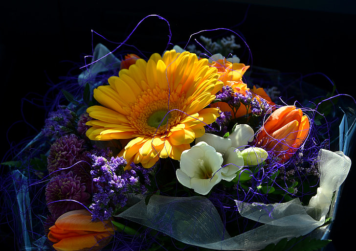 bouquet of flowers with black background