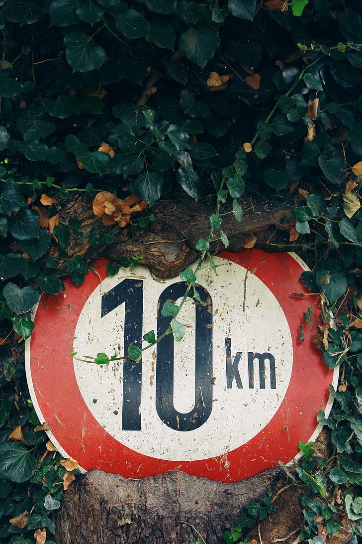Red and White 10 Km Sign