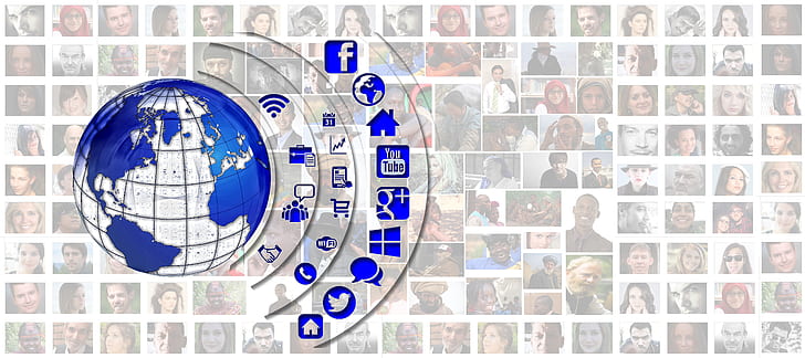 Earth illustration with social media logos