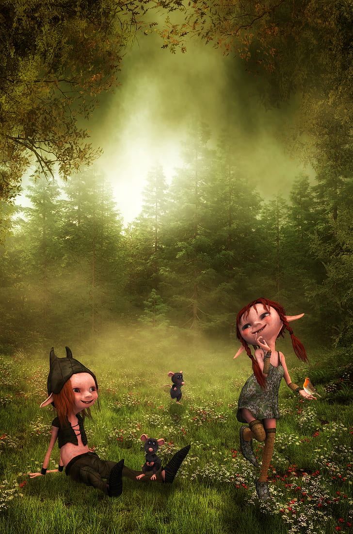 photo of two dwarfs on forest
