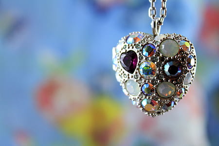 heart silver-colored multicolored gemstone pendant necklace