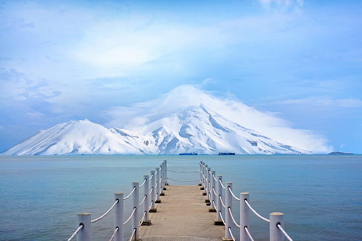 white mountain with bridge photo