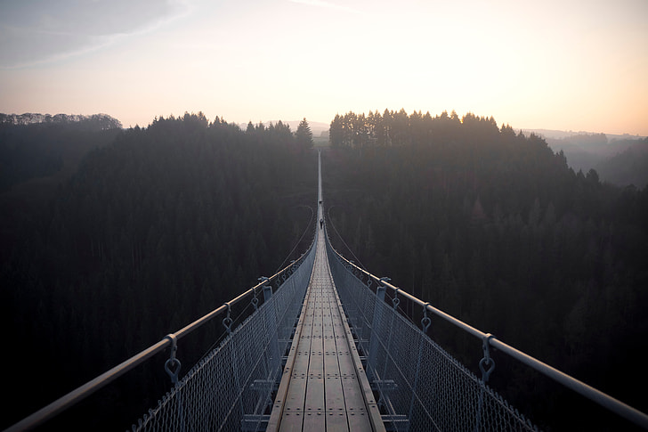 hanging foot bridge during dusk