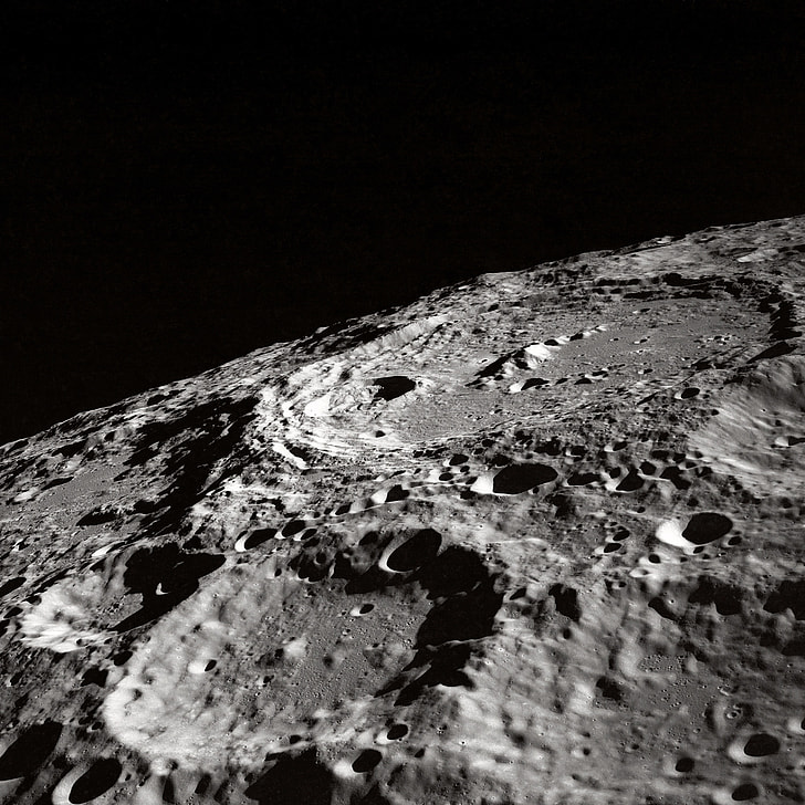 Moon outer crater top-view photography