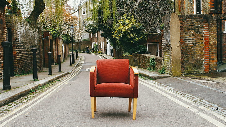 red armchair at road