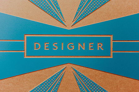 Designer work flow chart on a blue background
