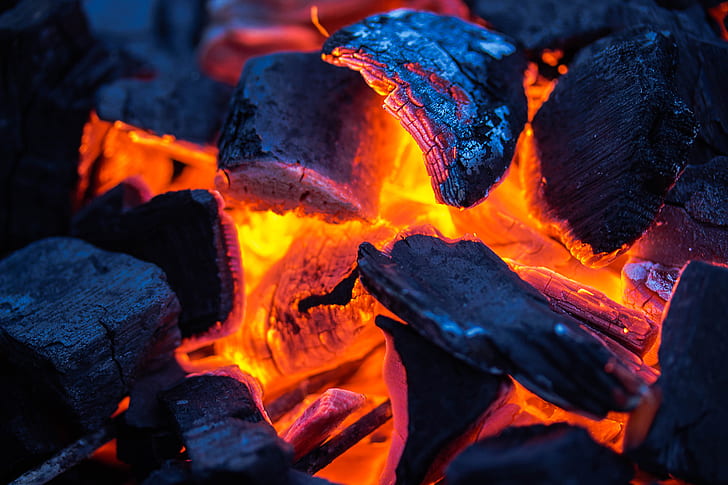 macro lens photography of charcoal burning