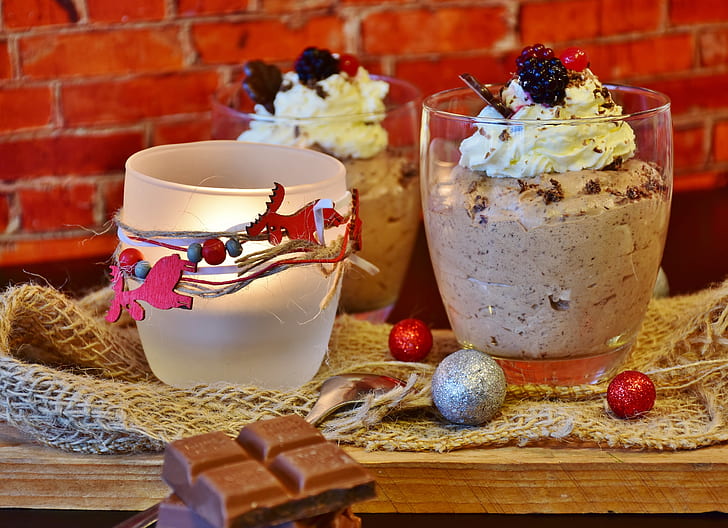 clear glass candle holder near chocolate coated ice cream