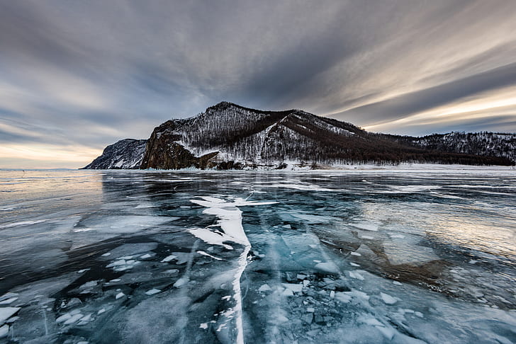 frozen body of water leading to island