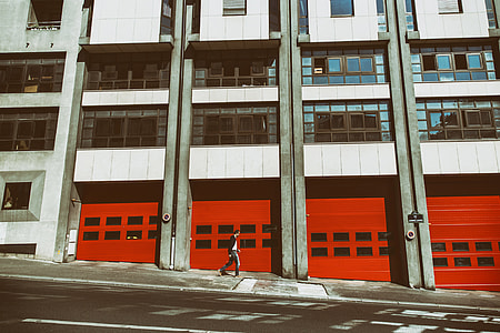 Buildings with bright red fronts captured in Central Paris, France. Image captured with a Canon 6D
