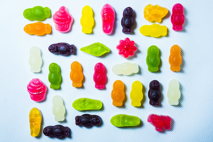 Overhead shot of brightly coloured candy sweets