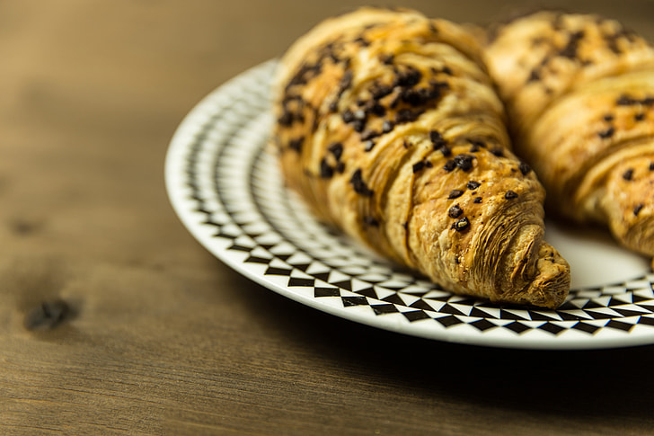 Closeup shot of a pair of chocolate croissants