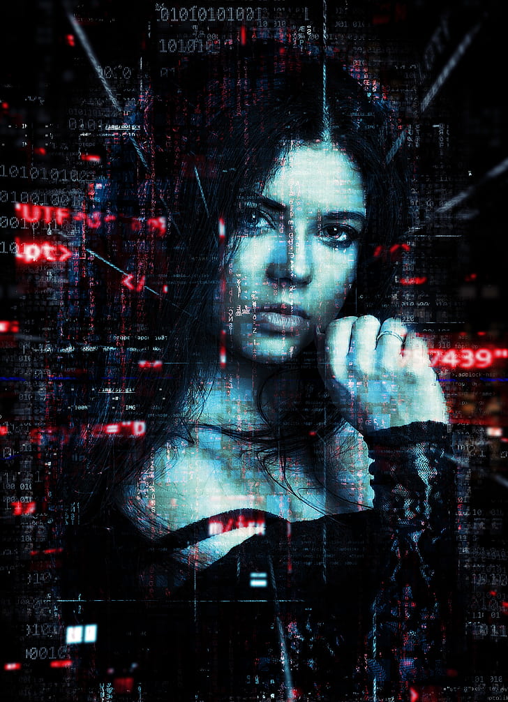 matrix photo of a woman wearing black long-sleeved top