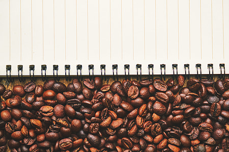 Coffee beans and note paper