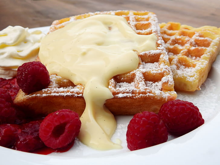 waffles with raspberry and sauce