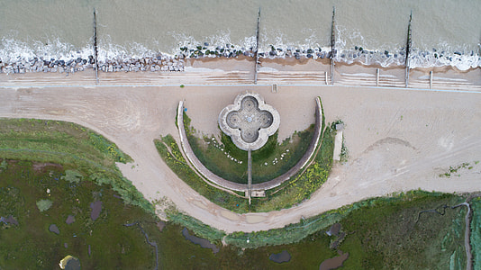 aerial photo of park near seashore