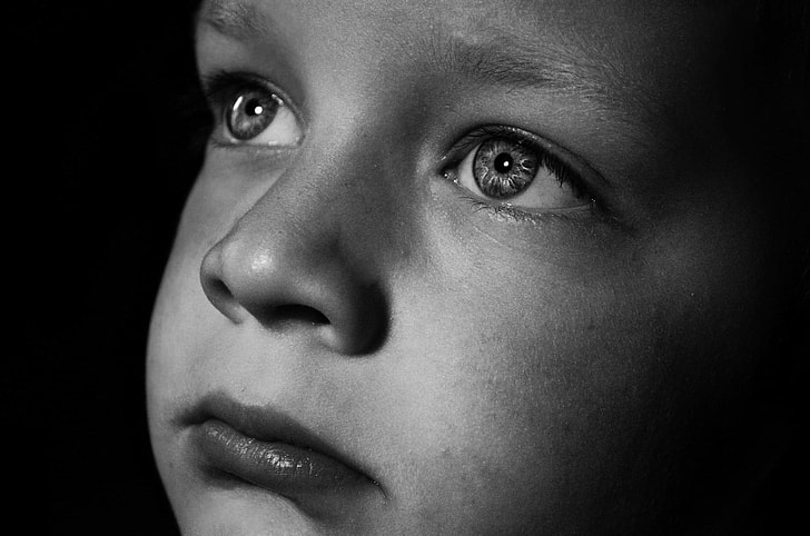grayscale photo of child