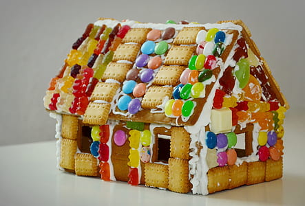 biscuit house with assorted-color candy decor
