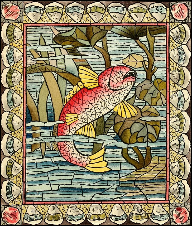 red and yellow fish stained glass art