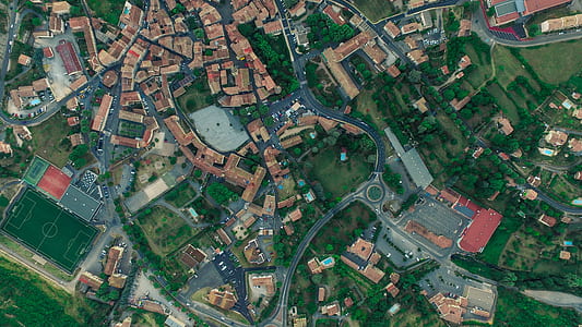 satellite photography of road and houses