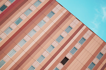 architecture, facade, pink, blue sky