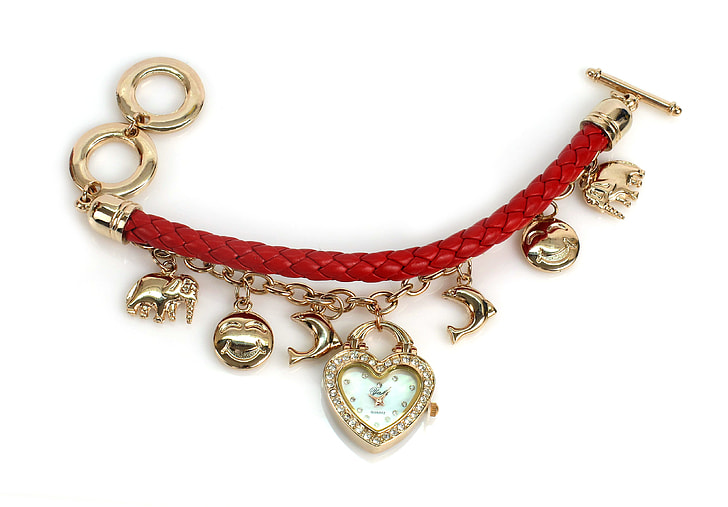 red leather toggle-up charm bracelet