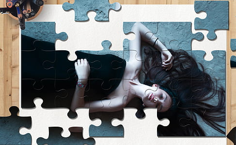 woman wearing black dress-themed jigsaw puzzle