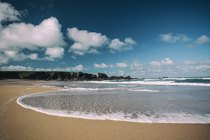 Beach and sea at Porthcothan Bay in Cornwall, England