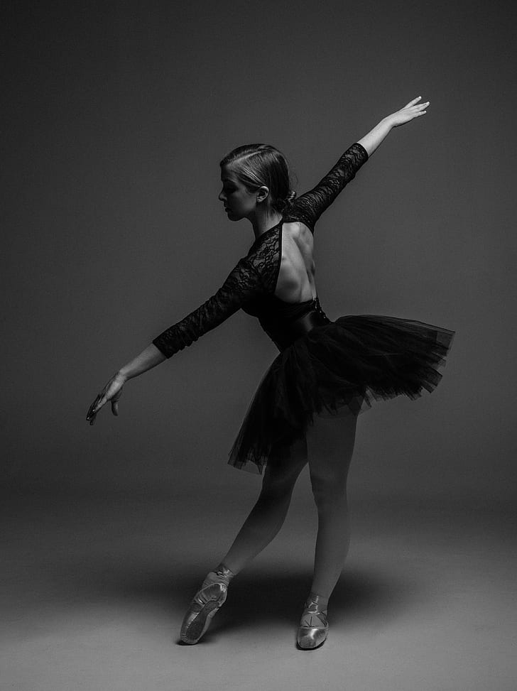 grayscale photo of ballet dancer