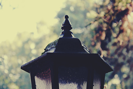 selective focus photography of black street lamp