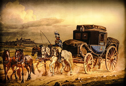 man riding on horse carriage