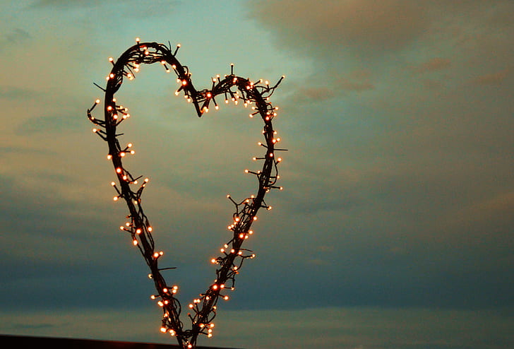 heart-shaped frame with string lights