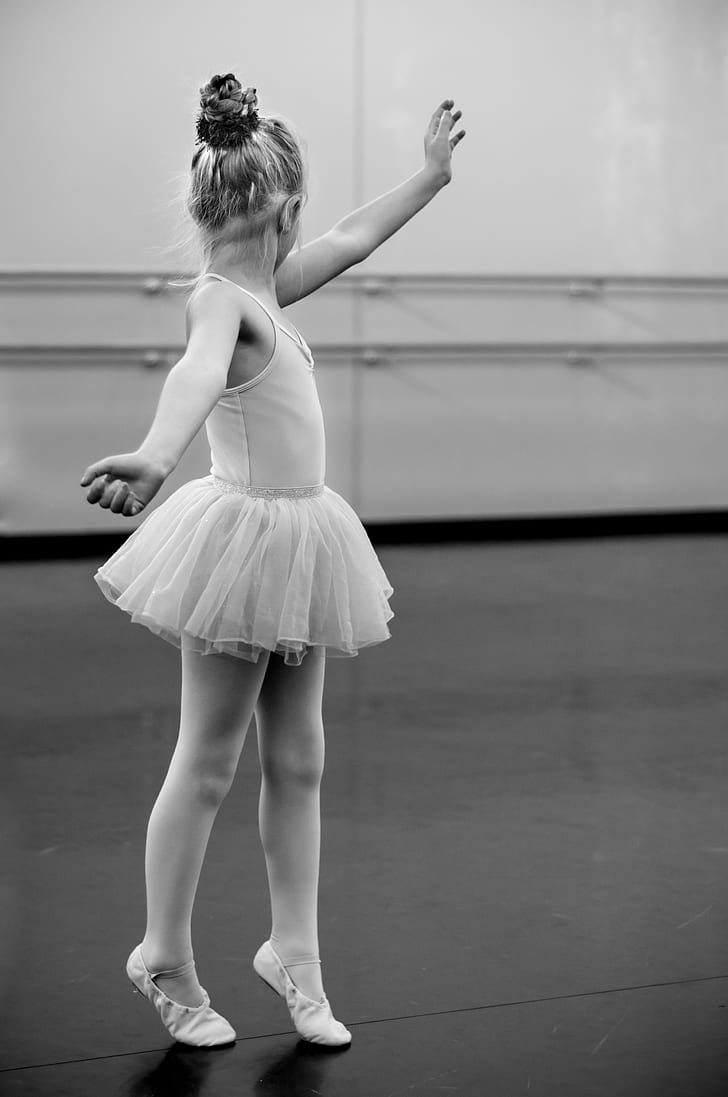 grayscale photography of girl ballerina