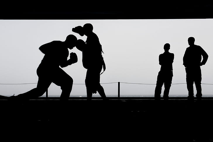 silhouette of boxer training