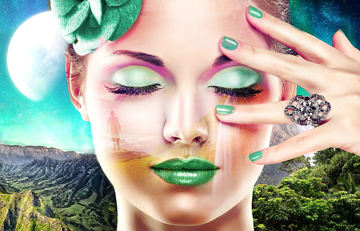 woman's face with green eyeshadow illustration