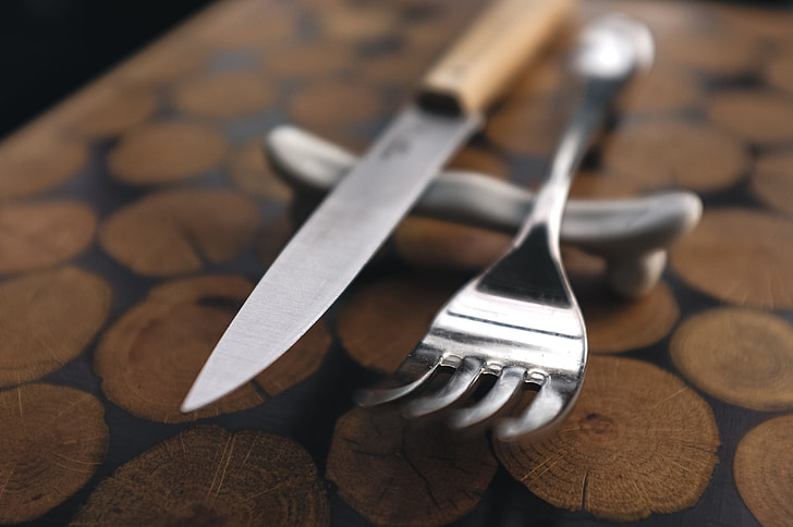 Fork and steak knife close up