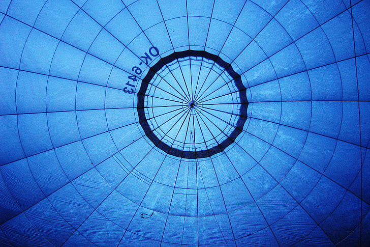 Interior shot captured from the inside of a blue hot air balloon