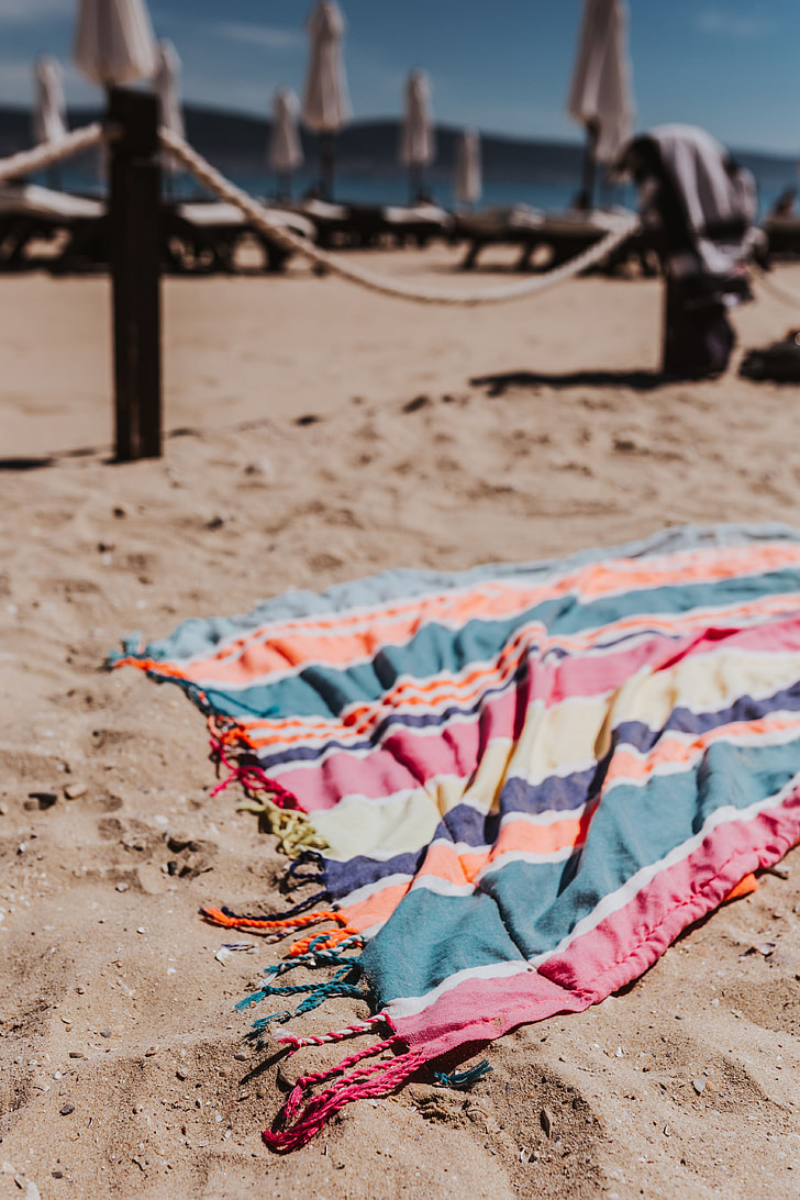 Royalty Free Photo Colorful Beach Towel On The Sand Pickpik