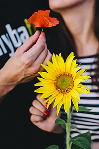 Young couple with sunflower